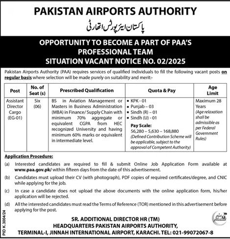 Pakistan Airports Authority Assistant Director Jobs 2025